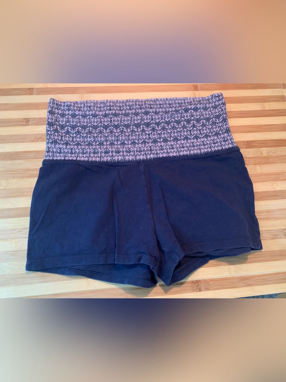 Vintage Y2K Xhilaration FoldOver Navy Booty Shorts with Navy Patterned Waistband
